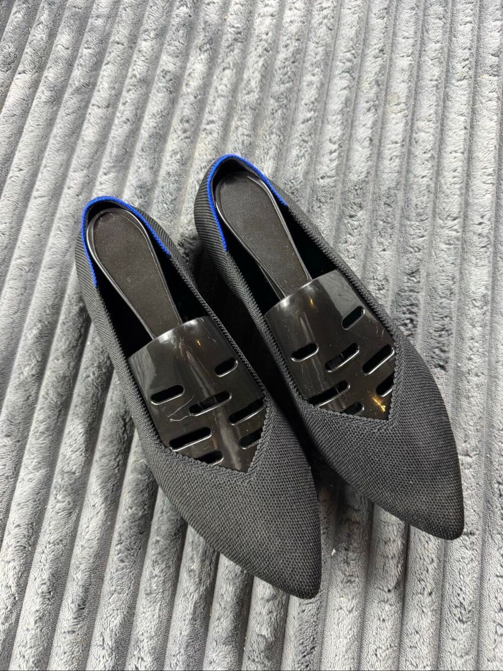 Rothy’s Womens The Point Black Slip On Pointed Toe Flats With Cutout Patent Shoe